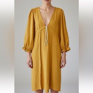 STUNNING CLAUDE TULUM MUSTARD V-NECK BOHO‎ DRESS W/ SLIT SLEEVES NWOT